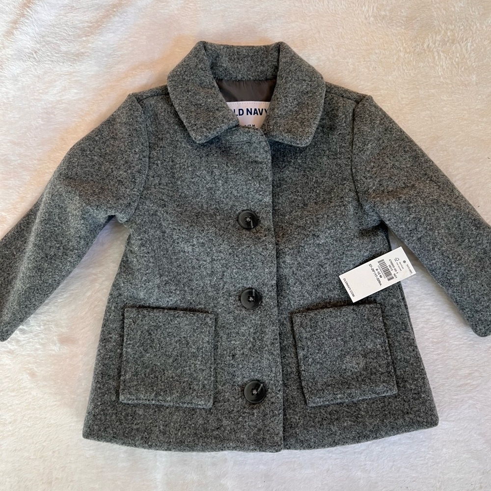 Old Navy baby girl gray pea coat jacket 6-12 months new!